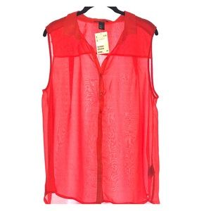 Red sleeveless blouse